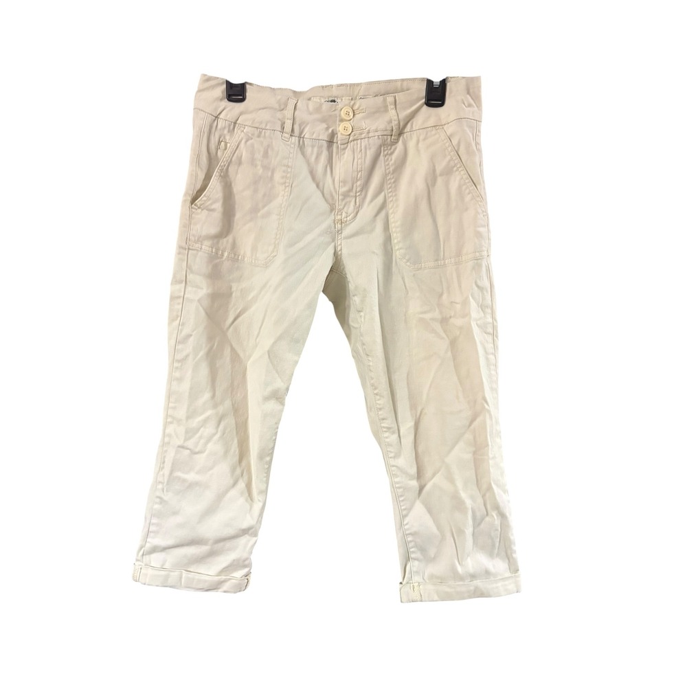 Royalty For Me Womens Size 8 Cream Beige Cropped Capri Pants Cuffed Casual